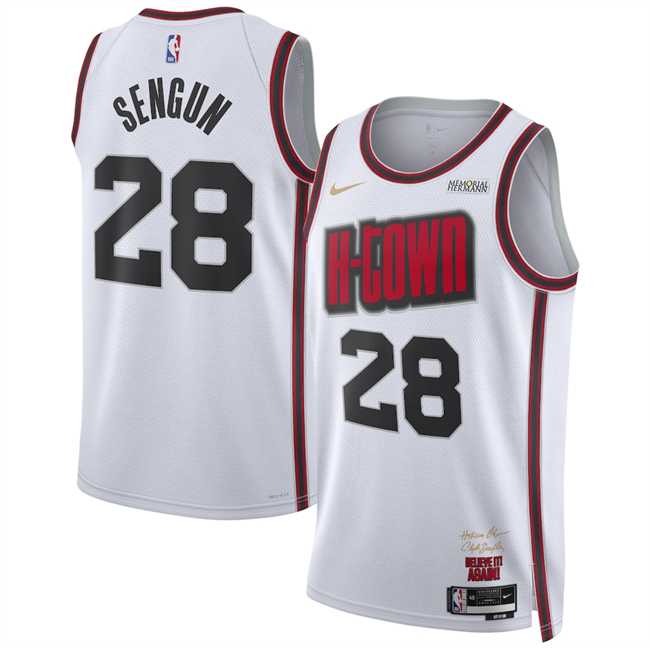 Mens Houston Rockets #28 Alperen Sengun White 2024 25 City Edition Stitched Jersey Dzhi